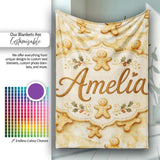 Cute Gingerbread Cookies on Soft Cloud Background Seamless Pattern  Personalised Custom Name Super Soft Fleece Blanket Bed Sofa Throw