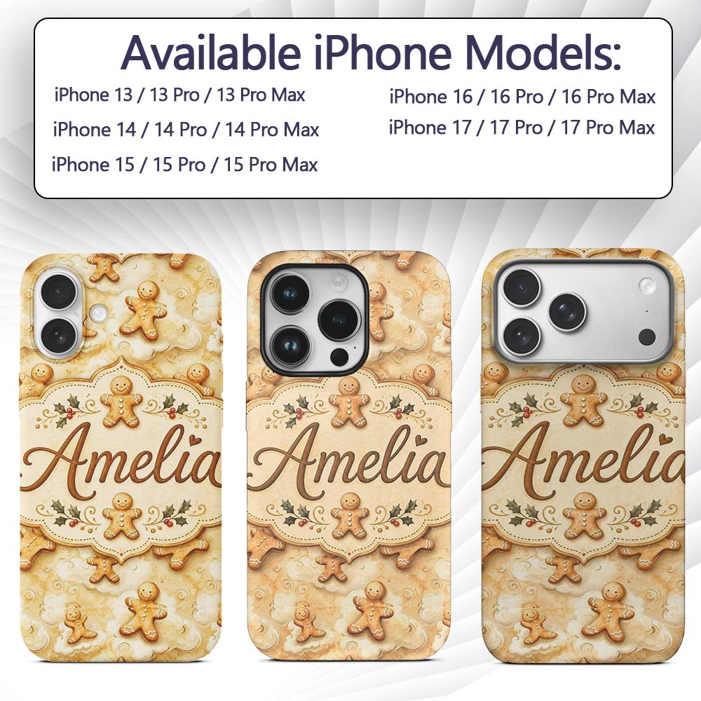 Cute Gingerbread Cookies on Soft Cloud Background Custom Name Protective Phone Case Mobile Cover Durable Everyday Smartphone Shock Resistant
