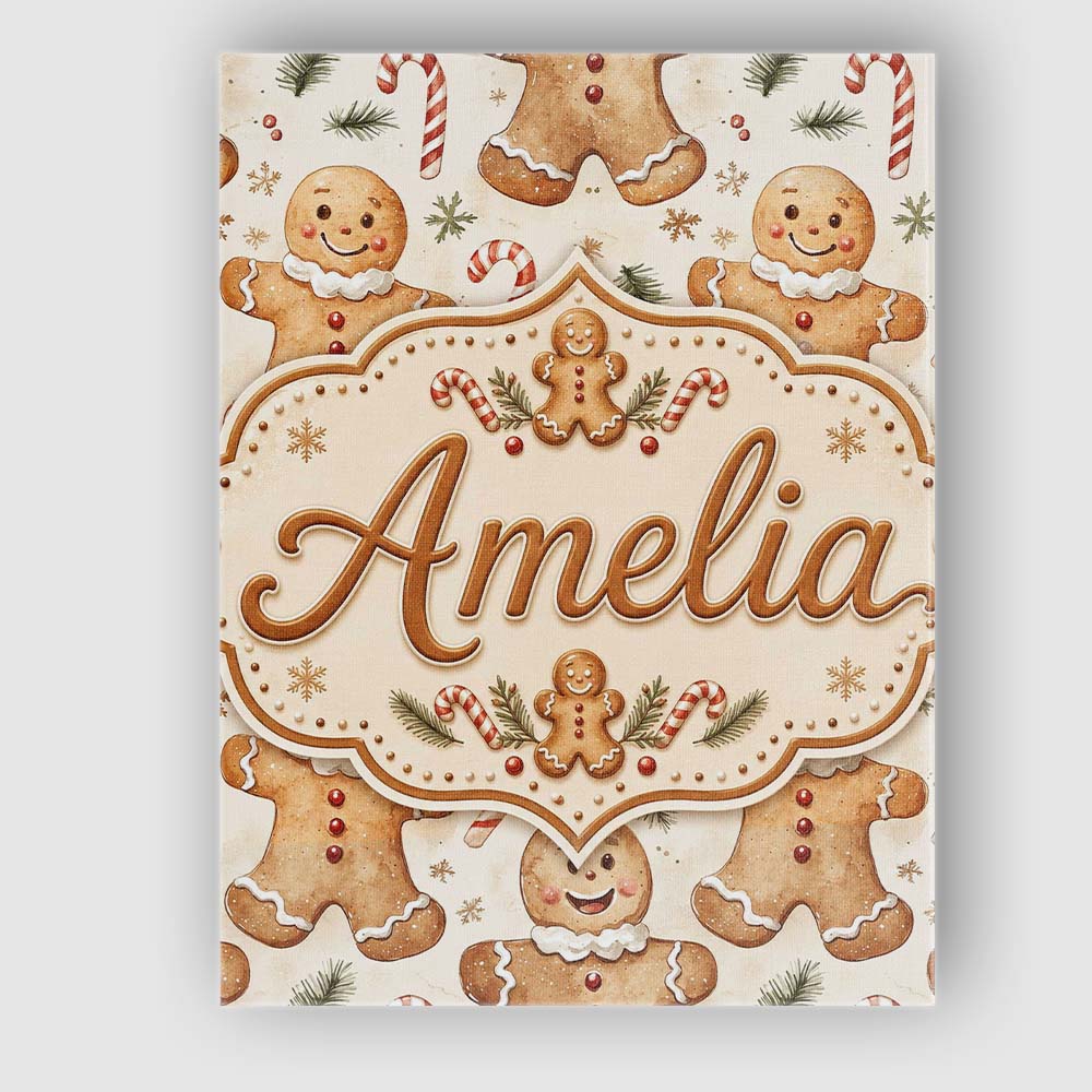 Personalised Name Cute Gingerbread Cookies Custom  Unique Gift Idea Elegant Feature Canvas Wall Art Print Decor Picture Ready to Hang