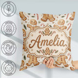 Custom Name Gingerbread Cookies with Candy Canes and Pine Sprigs Square Filled Cushion Throw Pillow Sofa Bed Home Decor Zip Washable UK Made