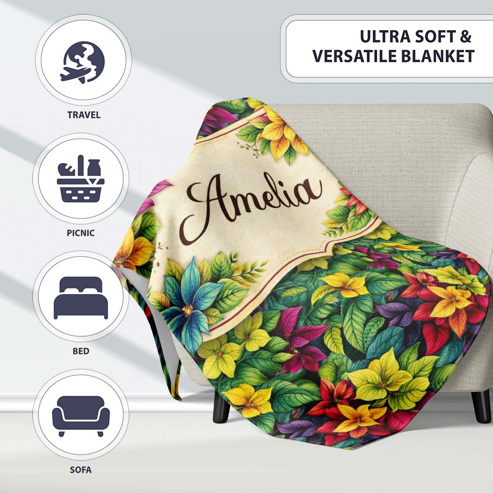 Multicolor Tropical Leaves Dense Botanical Seamless Pattern Lovely  Personalised Custom Name Super Soft Fleece Blanket Bed Sofa Throw