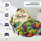Multicolor Tropical Leaves Dense Botanical Seamless Pattern Lovely  Personalised Custom Name Super Soft Fleece Blanket Bed Sofa Throw