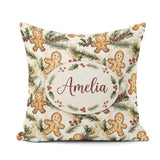 Custom Name Cute Cookies with Holly and Pine Branches Seamless Square Filled Cushion Throw Pillow Sofa Bed Home Decor Zip Washable UK Made