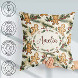 Custom Name Cute Cookies with Holly and Pine Branches Seamless Square Filled Cushion Throw Pillow Sofa Bed Home Decor Zip Washable UK Made