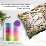 Custom Name Cute Cookies with Holly and Pine Branches Seamless Square Filled Cushion Throw Pillow Sofa Bed Home Decor Zip Washable UK Made