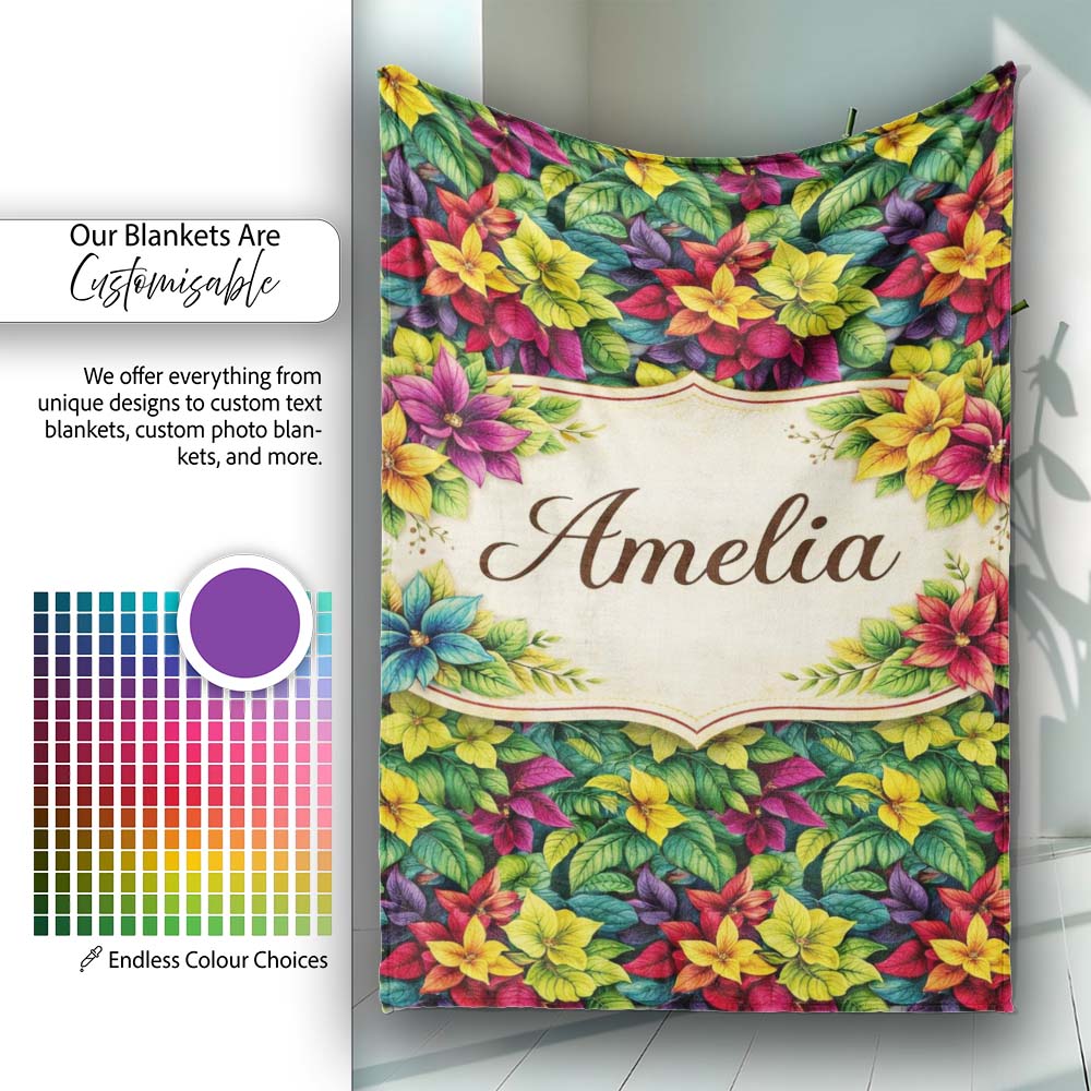 Multicolor Tropical Leaves Dense Botanical Seamless Pattern Lovely  Personalised Custom Name Super Soft Fleece Blanket Bed Sofa Throw