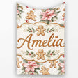 Cute Gingerbread Cookies with Poinsettia Flowers Seamless Pattern  Personalised Custom Name Super Soft Fleece Blanket Bed Sofa Throw