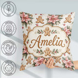 Custom Name Gingerbread Cookies with Poinsettia Flowers Seamless Square Filled Cushion Throw Pillow Sofa Bed Home Decor Zip Washable UK Made
