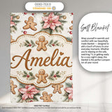 Cute Gingerbread Cookies with Poinsettia Flowers Seamless Pattern  Personalised Custom Name Super Soft Fleece Blanket Bed Sofa Throw