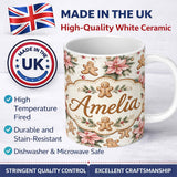Personalized Custom Name Cute Gingerbread Cookies with Poinsettia Flowers Seamless Pattern 11oz Ceramic Coffee Tea Mug White Large Handle