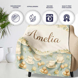 Vintage Tea Set Cupcake Dessert Seamless Pattern Cute Unique Gift  Personalised Custom Name Super Soft Fleece Blanket Bed Sofa Throw