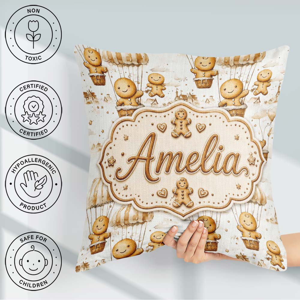 Custom Name Cute Characters in Hot Air Balloons Seamless Pattern Square Filled Cushion Throw Pillow Sofa Bed Home Decor Zip Washable UK Made