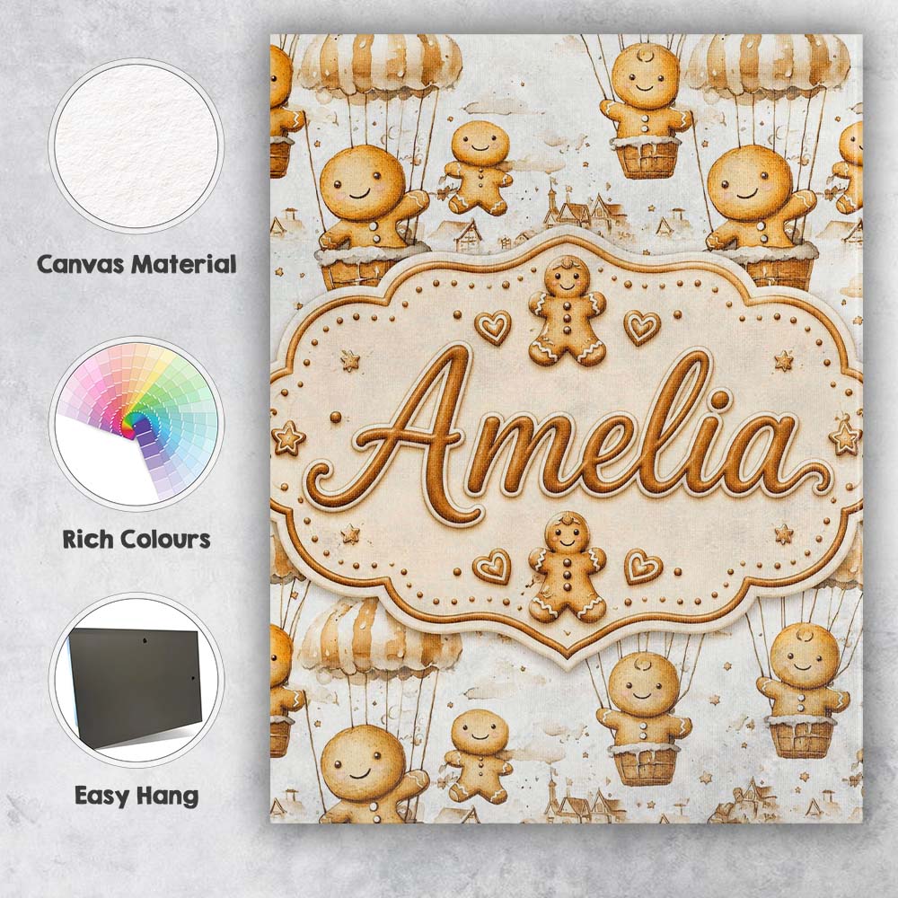 Personalised Name Cute Gingerbread Characters Custom Unique Gift Idea Modern Room Accent Canvas Wall Art Print Decor Picture Ready to Hang