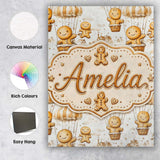 Personalised Name Cute Gingerbread Characters Custom Unique Gift Idea Modern Room Accent Canvas Wall Art Print Decor Picture Ready to Hang