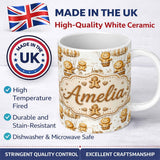 Personalized Custom Name Cute Gingerbread Characters in Hot Air Balloons Seamless Pattern 11oz Ceramic Coffee Tea Mug White Large Handle
