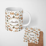 Personalized Custom Name Cute Winter Village Gingerbread Houses Seamless Pattern Name Unique 11oz Ceramic Coffee Tea Mug White Large Handle