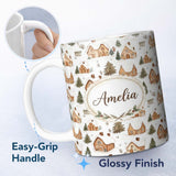 Personalized Custom Name Cute Winter Village Gingerbread Houses Seamless Pattern Name Unique 11oz Ceramic Coffee Tea Mug White Large Handle
