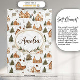Cute Winter Village Gingerbread Houses Seamless Pattern Name Unique  Personalised Custom Name Super Soft Fleece Blanket Bed Sofa Throw