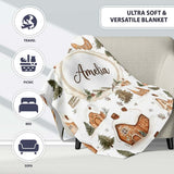 Cute Winter Village Gingerbread Houses Seamless Pattern Name Unique  Personalised Custom Name Super Soft Fleece Blanket Bed Sofa Throw