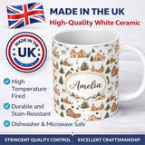 Personalized Custom Name Cute Winter Village Gingerbread Houses Seamless Pattern Name Unique 11oz Ceramic Coffee Tea Mug White Large Handle