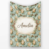Cute Gingerbread Cookies with Pinecones and Snowflakes Seamless  Personalised Custom Name Super Soft Fleece Blanket Bed Sofa Throw
