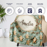 Cute Gingerbread Cookies with Pinecones and Snowflakes Seamless  Personalised Custom Name Super Soft Fleece Blanket Bed Sofa Throw