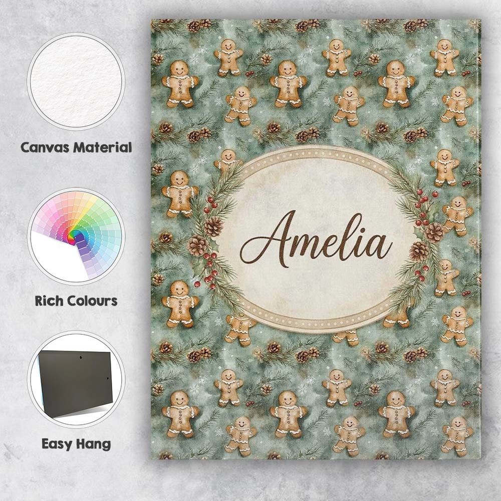 Personalised Name Cute Gingerbread Cookies Custom  Unique Gift Idea Elegant Feature Canvas Wall Art Print Decor Picture Ready to Hang