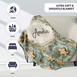 Cute Gingerbread Cookies with Pinecones and Snowflakes Seamless  Personalised Custom Name Super Soft Fleece Blanket Bed Sofa Throw
