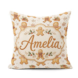Custom Name Cute Gingerbread Cookies with Scarves and Snowflakes Square Filled Cushion Throw Pillow Sofa Bed Home Decor Zip Washable UK Made