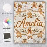 Personalised Name Cute Gingerbread Cookies Custom  Unique Gift Idea Elegant Feature Canvas Wall Art Print Decor Picture Ready to Hang