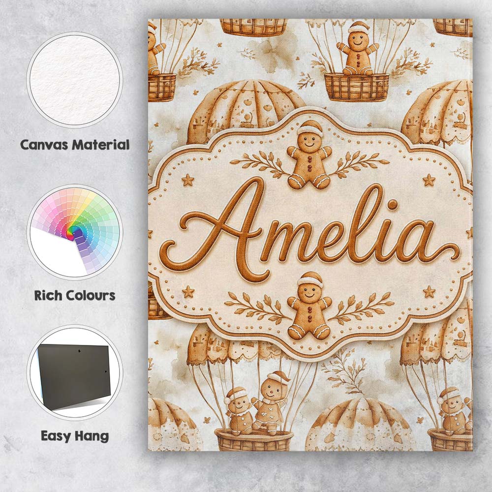 Personalised Name Cute Gingerbread Friends Custom  Unique Gift Idea Elegant Feature Canvas Wall Art Print Decor Picture Ready to Hang