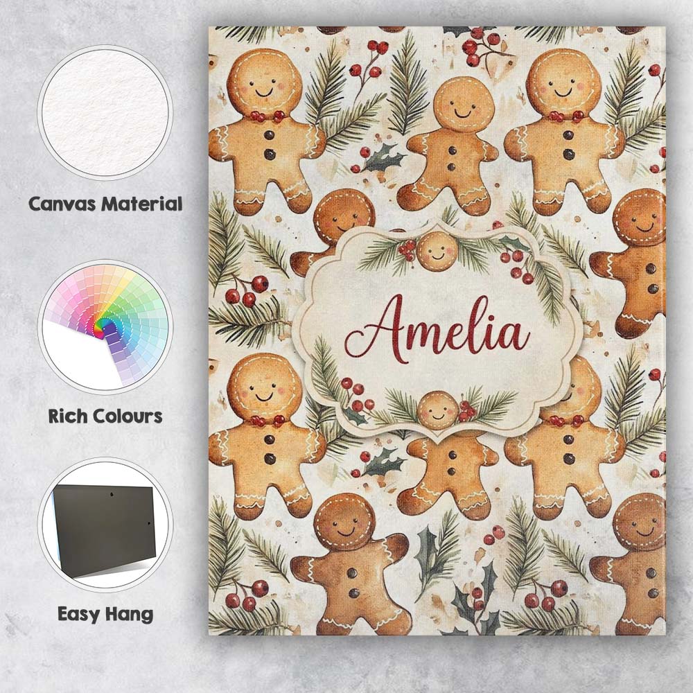 Personalised Name Cute Gingerbread Cookies Custom  Unique Gift Idea Elegant Feature Canvas Wall Art Print Decor Picture Ready to Hang