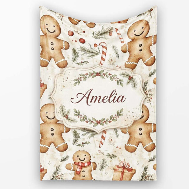 Cute Gingerbread Cookies with Candy Canes and Gifts Seamless  Personalised Custom Name Super Soft Fleece Blanket Bed Sofa Throw