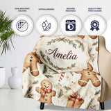 Cute Gingerbread Cookies with Candy Canes and Gifts Seamless  Personalised Custom Name Super Soft Fleece Blanket Bed Sofa Throw