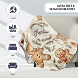 Cute Gingerbread Cookies with Candy Canes and Gifts Seamless  Personalised Custom Name Super Soft Fleece Blanket Bed Sofa Throw