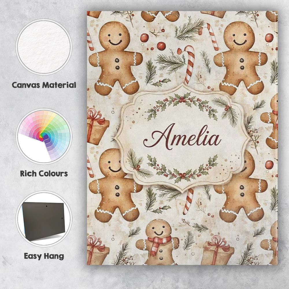 Personalised Name Cute Gingerbread Cookies Custom  Unique Gift Idea Elegant Feature Canvas Wall Art Print Decor Picture Ready to Hang