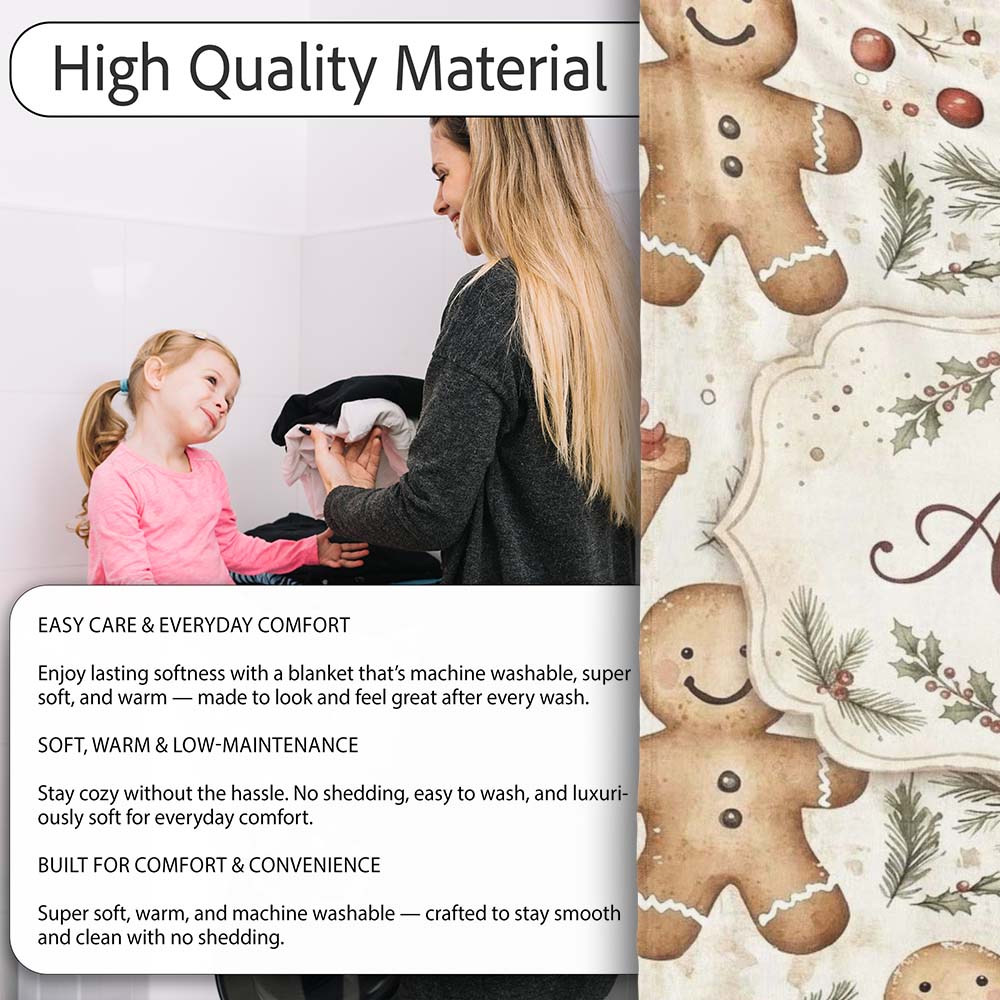 Cute Gingerbread Cookies with Candy Canes and Gifts Seamless  Personalised Custom Name Super Soft Fleece Blanket Bed Sofa Throw