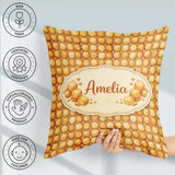 Custom Name Golden Biscuit Cookie Repeat Seamless Pattern Decor Square Filled Cushion Throw Pillow Sofa Bed Home Decor Zip Washable UK Made
