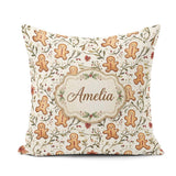 Custom Name Cute Cookies with Floral Vines and Berries Seamless Square Filled Cushion Throw Pillow Sofa Bed Home Decor Zip Washable UK Made