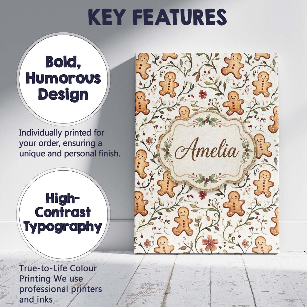 Personalised Name Cute Gingerbread Cookies Custom  Unique Gift Idea Elegant Feature Canvas Wall Art Print Decor Picture Ready to Hang