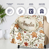 Cute Gingerbread Cookies with Floral Vines and Berries Seamless  Personalised Custom Name Super Soft Fleece Blanket Bed Sofa Throw