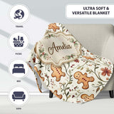 Cute Gingerbread Cookies with Floral Vines and Berries Seamless  Personalised Custom Name Super Soft Fleece Blanket Bed Sofa Throw