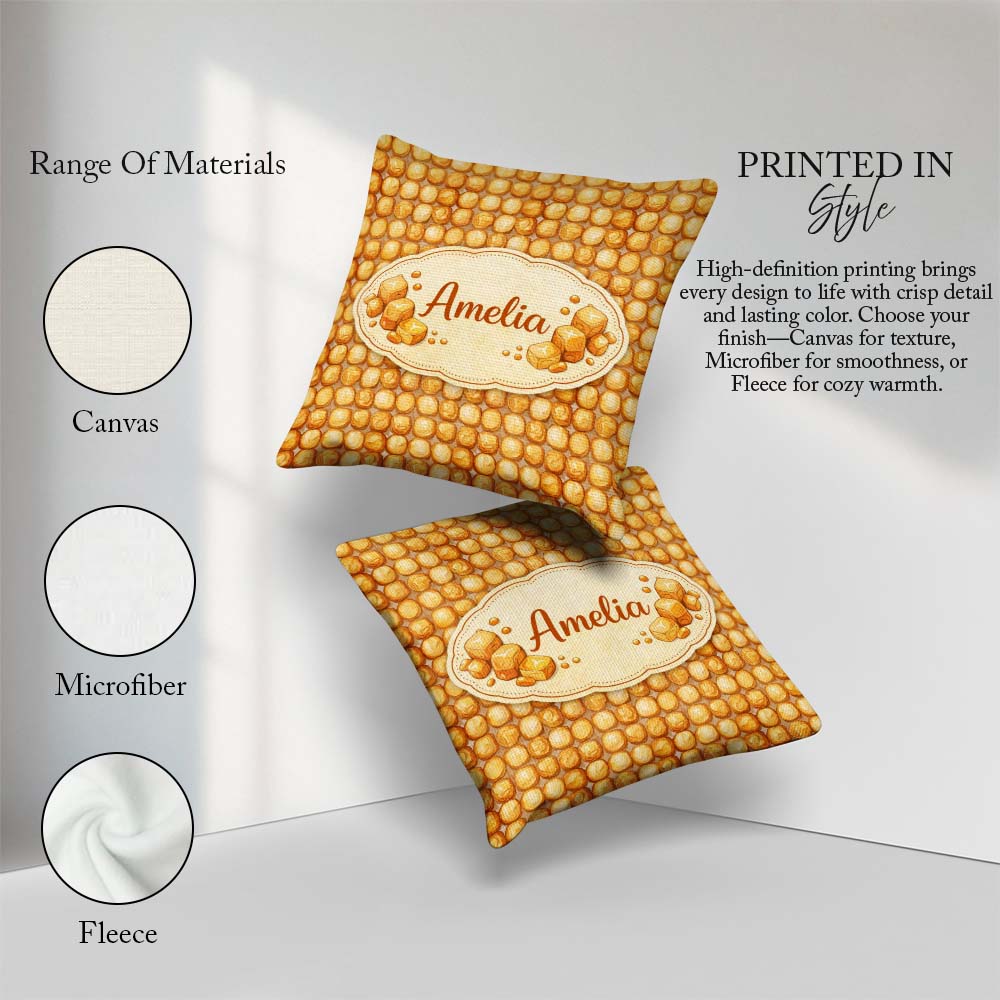 Custom Name Golden Biscuit Cookie Repeat Seamless Pattern Decor Square Filled Cushion Throw Pillow Sofa Bed Home Decor Zip Washable UK Made