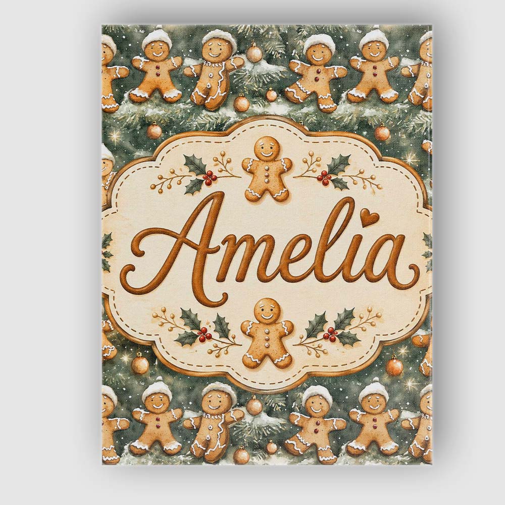 Personalised Name Cute Gingerbread Cookies Custom  Unique Gift Idea Elegant Feature Canvas Wall Art Print Decor Picture Ready to Hang
