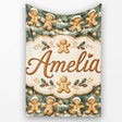 Cute Gingerbread Cookies on Christmas Tree Background Seamless  Personalised Custom Name Super Soft Fleece Blanket Bed Sofa Throw