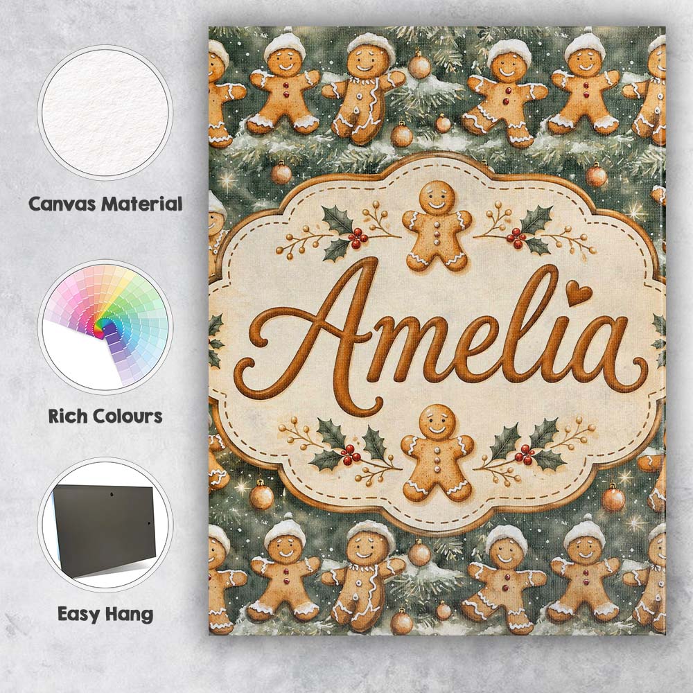 Personalised Name Cute Gingerbread Cookies Custom  Unique Gift Idea Elegant Feature Canvas Wall Art Print Decor Picture Ready to Hang