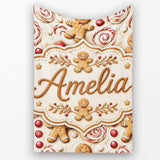 Cute Gingerbread Cookies with Swirl Candies and Bows Seamless  Personalised Custom Name Super Soft Fleece Blanket Bed Sofa Throw