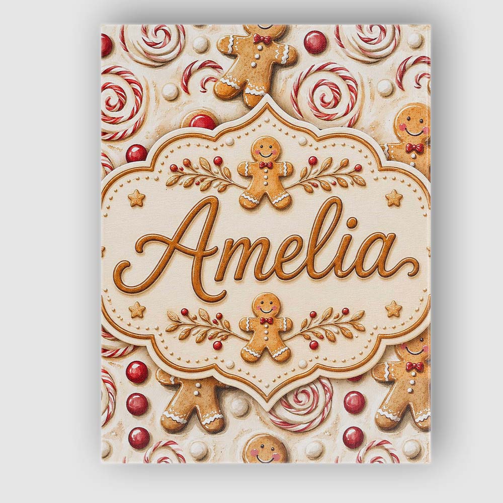 Personalised Name Cute Gingerbread Cookies Custom  Unique Gift Idea Elegant Feature Canvas Wall Art Print Decor Picture Ready to Hang
