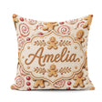 Custom Name Cute Gingerbread Cookies with Swirl Candies and Bows Square Filled Cushion Throw Pillow Sofa Bed Home Decor Zip Washable UK Made