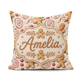 Custom Name Cute Gingerbread Cookies with Swirl Candies and Bows Square Filled Cushion Throw Pillow Sofa Bed Home Decor Zip Washable UK Made